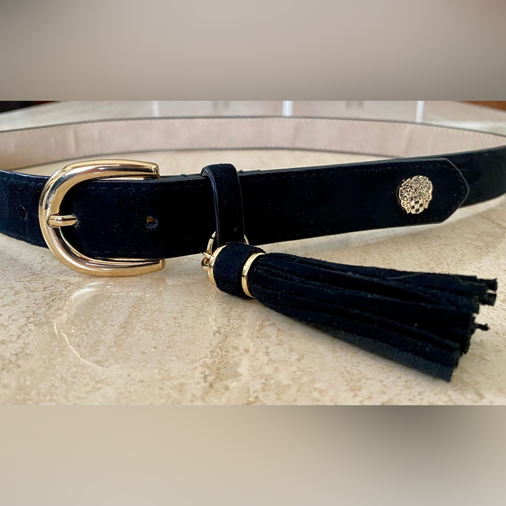 VINCE CAMUTO Black Suede Belt w/Tassle | Medium | Gold Hardware